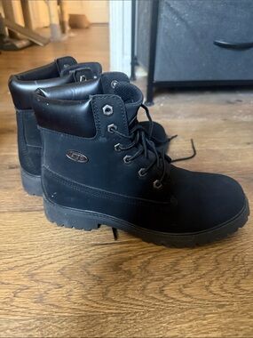 Lugz Black Lace Up Boots with Orange Logo Sole